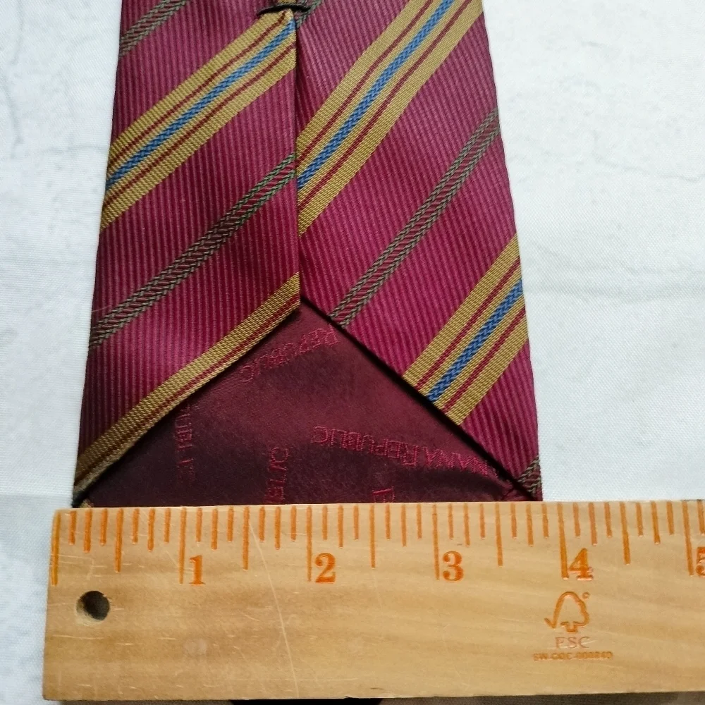 Banana Republic Men's Silk Necktie Elegant Striped Tie in Burgundy and Gold